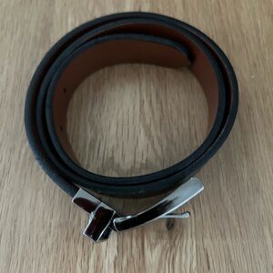 Men’s genuine leather belt, two sided black/brown silver buckle size M 34